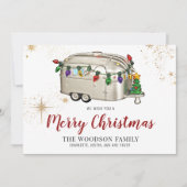 シルバー レトロ ヴィンテージ キャンパー クリスマスカード (正面)