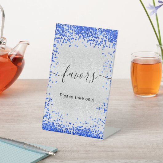 シルバー ロイヤルブルー パーティーフェイバー 台座サイン (インサイチュ)