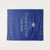 シルバー & ロイヤルブルー | 卒業おめでとうございます タペストリー (正面(横))