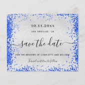 シルバー ロイヤルブルー 結婚式 予算を抑えた Save the Date チラシ (正面)