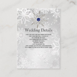 シルバー ロイヤルブルー 雪の結晶 ウェディング詳細カード エンクロージャーカード