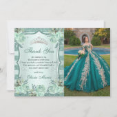 シルバー ロイヤル グリーン 15歳の誕生日 お礼カード 招待状 (正面)