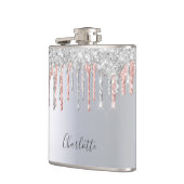 シルバー ローズゴールド グリッターが滴る ピンク モノグラム フラスク (左)