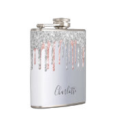 シルバー ローズゴールド グリッターが滴る ピンク モノグラム フラスク (右)