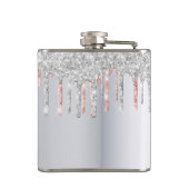 シルバー ローズゴールド グリッターが滴る ピンク モノグラム フラスク (裏面)