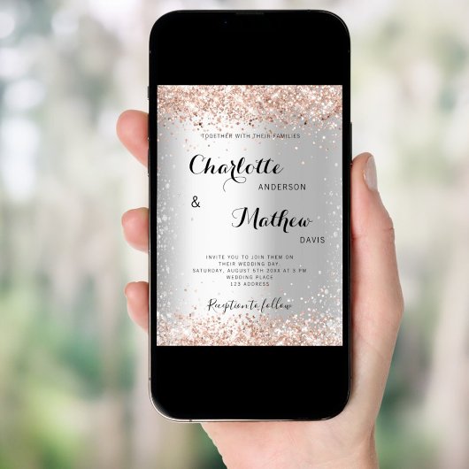 シルバー ローズゴールド スパークル フォーマル ウェディング 招待状