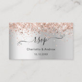 シルバー ローズゴールド 結婚式 ウェブサイト RSVP QRコード エンクロージャーカード (正面)