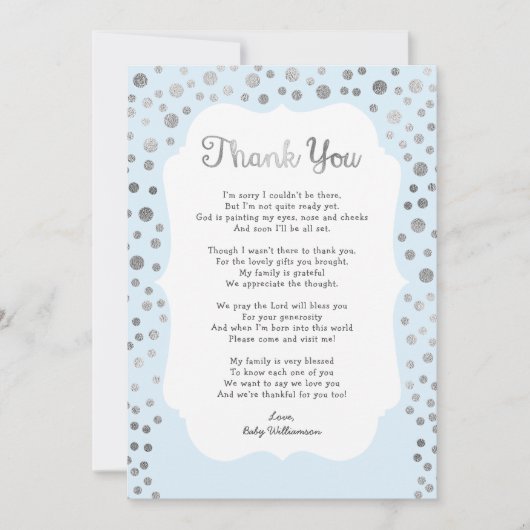 シルバー+任意の色の男の子の赤ちゃんシャワーありがとうノート 招待状 (正面)