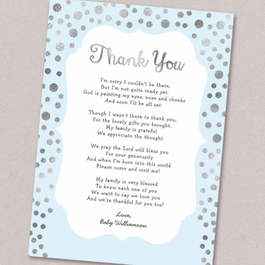 シルバー+任意の色の男の子の赤ちゃんシャワーありがとうノート 招待状