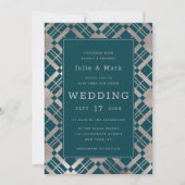 シルバー&任意の色の背景のルーズスタイルのチェック柄ウェディング 招待状 (正面)