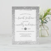 シルバー 偽 グリッター エレガント スイート16 誕生日 招待状 (スタンド正面)