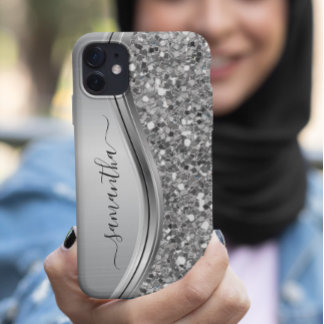 シルバー 偽 グリッター グラム ブリング パーソナライズ メタル iPhone 13ケース