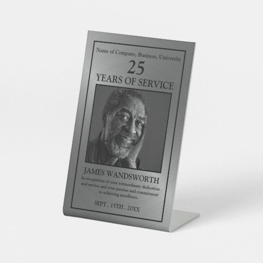 シルバー/写真パーソナライズされた – 社員賞 台座サイン (正面)