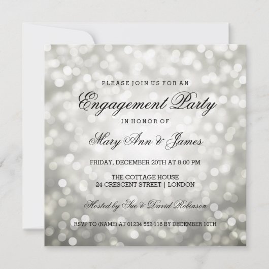 シルバー《写真》ぼけ味ライトエレガント婚約パーティ 招待状 (正面)
