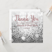 シルバー《写真》ぼけ味結婚グリッターサンキュー カード (正面/裏面インサイチュ)