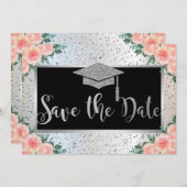 シルバー 卒業帽,花と紙吹雪 セーブザデート (正面/裏面)