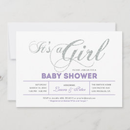 シルバー |女の子、モダンタイポグラフィ赤ちゃんシャワー 招待状