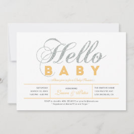 シルバー |女の子、モダンタイポグラフィ赤ちゃんシャワー 招待状