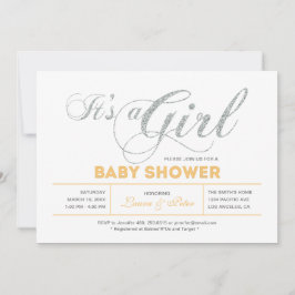 シルバー |女の子、モダンタイポグラフィ赤ちゃんシャワー 招待状