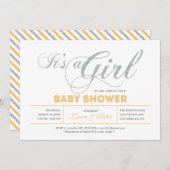 シルバー |女の子、モダンタイポグラフィ赤ちゃんシャワー 招待状 (正面/裏面)