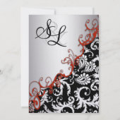 シルバー&明るい赤紫色ヴィンテージダマスクロマンチック旋回 招待状 (裏面)