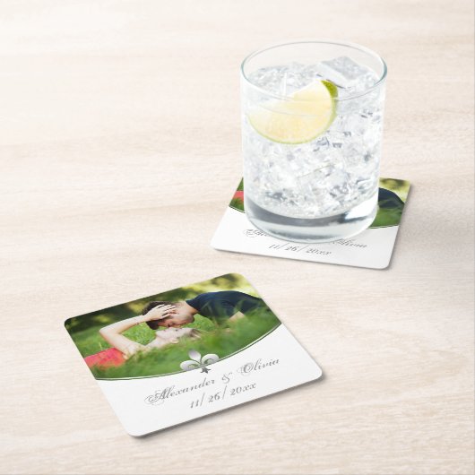 シルバー(紋章の)フラ・ダ・リ結婚フォトの紙コースター スクエアペーパーコースター (インサイチュ)