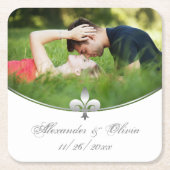 シルバー(紋章の)フラ・ダ・リ結婚フォトの紙コースター スクエアペーパーコースター (正面)