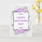 シルバー&薄紫フラワーズ&グリッターマザーズデイ カード (黄色い花)