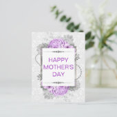 シルバー&薄紫フラワーズ&グリッターマザーズデー ポストカード (スタンド正面)