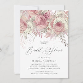 シルバー&赤面エンチャントフローラブライダルシャワー 招待状