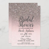 シルバー&赤面ピンクグリッタースパークルブライダルシャワー 招待状 (正面/裏面)
