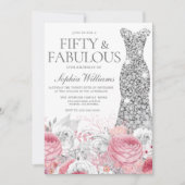 シルバー&赤面ピンク50thバースデーパーティー 招待状 (正面)