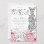 シルバー&赤面ピンク70thバースデーパーティー 招待状 (正面)