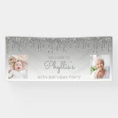 シルバー+輝く+ギラギラ+2枚の写真+80歳の誕生日 横断幕 (横)