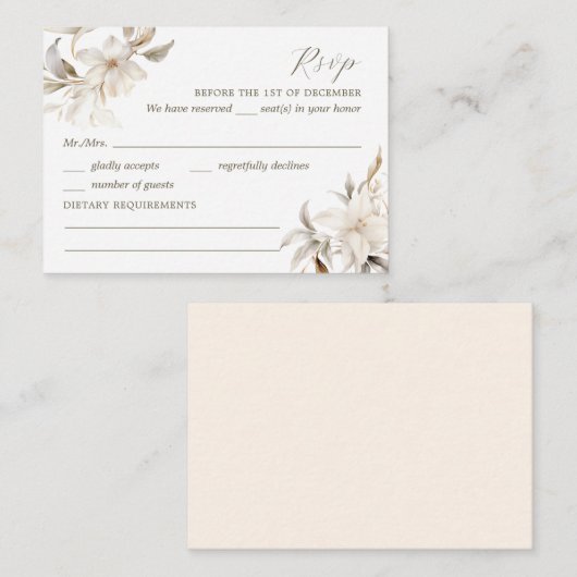 シルバー、金ゴールドおよびホワイトフローラクインチェニェラRSVP エンクロージャーカード (正面/裏面)