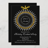 シルバー&金ゴールドオーナメントカクテルクリスマスパーティー 招待状 (正面/裏面)