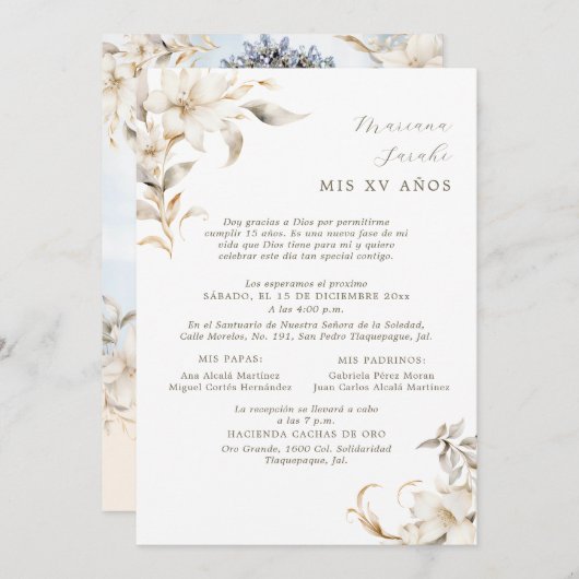 シルバー&金ゴールドキンセアニラ招待状インスペインの 招待状 (正面/裏面)