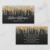 シルバー+金ゴールドグリッタードリップファッションスタイリストモダン 名刺 (正面/裏面)