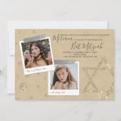 シルバー、金ゴールドグリッターバルミツワー招待状 招待状 (正面)