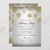 シルバー&金ゴールドスノーフレーククリスマスホリデーパーティー 招待状 (正面/裏面)