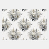 シルバー&金ゴールドトーンクリスマス花模様 ラッピングペーパーシート (正面3)