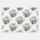 シルバー&金ゴールドトーンクリスマス花模様 ラッピングペーパーシート (正面2)