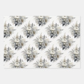 シルバー&金ゴールドトーンクリスマス花模様 ラッピングペーパーシート (正面)