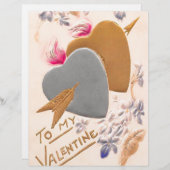 シルバー&金ゴールドハートバレンタインデースクラップブック紙 (正面/裏面)