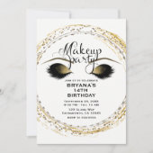 シルバー&金ゴールドメイクアップまつげグラム美しいパーティー 招待状 (正面)