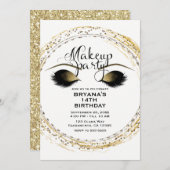 シルバー&金ゴールドメイクアップまつげグラム美しいパーティー 招待状 (正面/裏面)