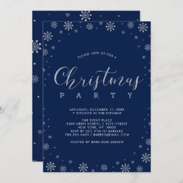 シルバー |雪モダン片クリスマスディナーパーティー 招待状