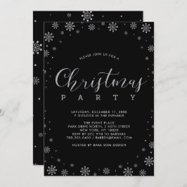 シルバー |雪モダン片クリスマスディナーパーティー 招待状