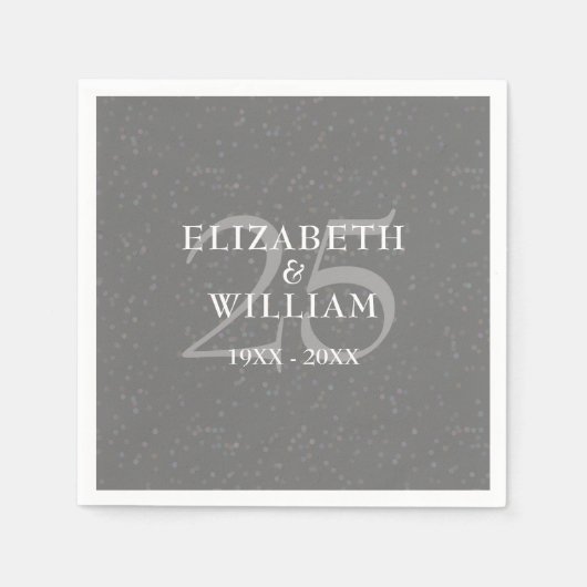 シルバー 25周年 ウェディング アニバーサリー おしゃれ コンフェッティ スタンダードカクテルナプキン (正面)