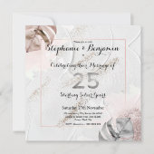 シルバー 25周年 結婚記念日 エレガント グリッター 招待状 (正面)